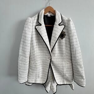 Venus Women Tweed Striped Blazer Short 2pc Set Size 14 White and Black